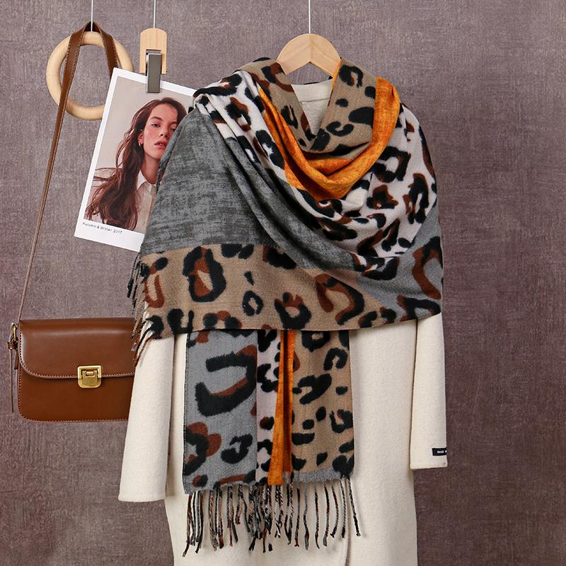Leopard Printed Cashmere Shawl Scarf For Womman Warm Tassel Shawls Fashion Long Wraps Thicken Pashmina Scarves Female Wraps