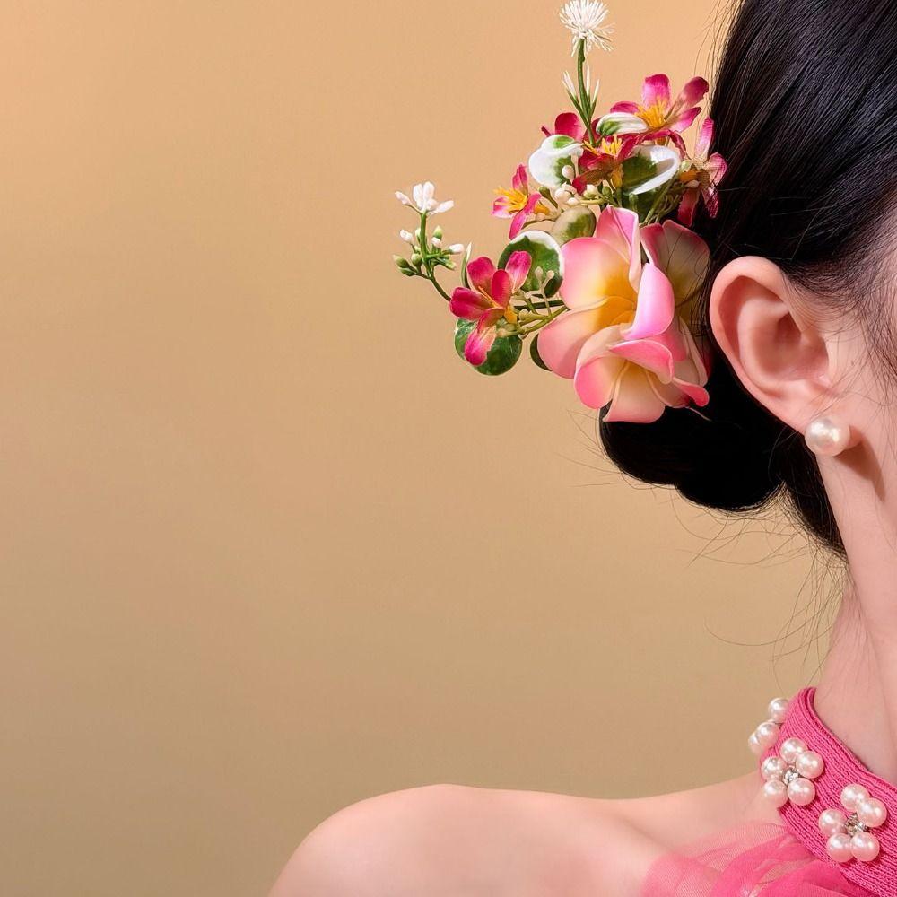 Bohemian Flowers Hair Claw Side Clip Artificial Floral Hair Clip  Photography Props