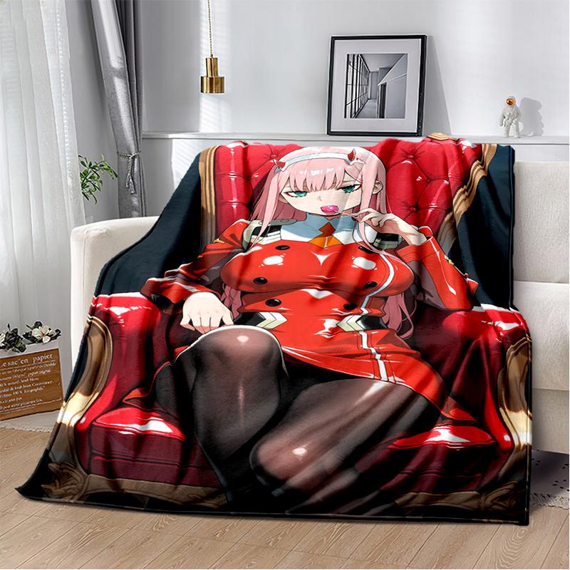 Zero Two 29 Style Cartoon 002 Hiro Sexy Girl DARLING In The FRANXX Flannel Blanket,Soft Throw Blanket for Home Bedroom Bed Sofa