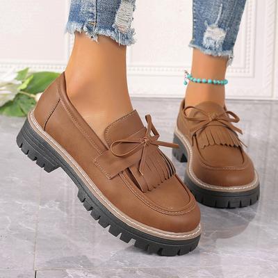 Plus Size Fashion Platform Loafers Woman Tassel Bow Decor Brown Pu Leather Shoes Women Spring Summer Thick Sole Slip On Loafers