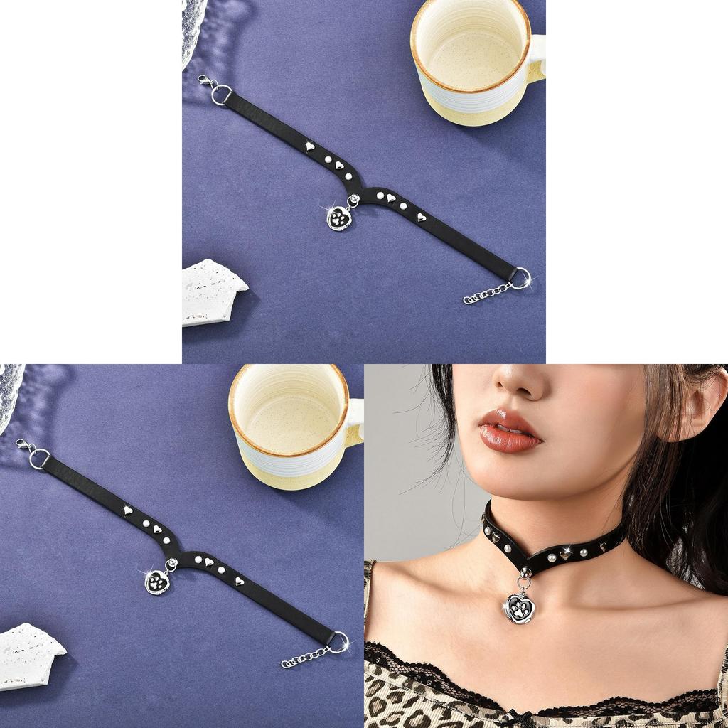 Cat Claw Pendant Leather Collar With Studs For Girls In Trendy Punk Fashion