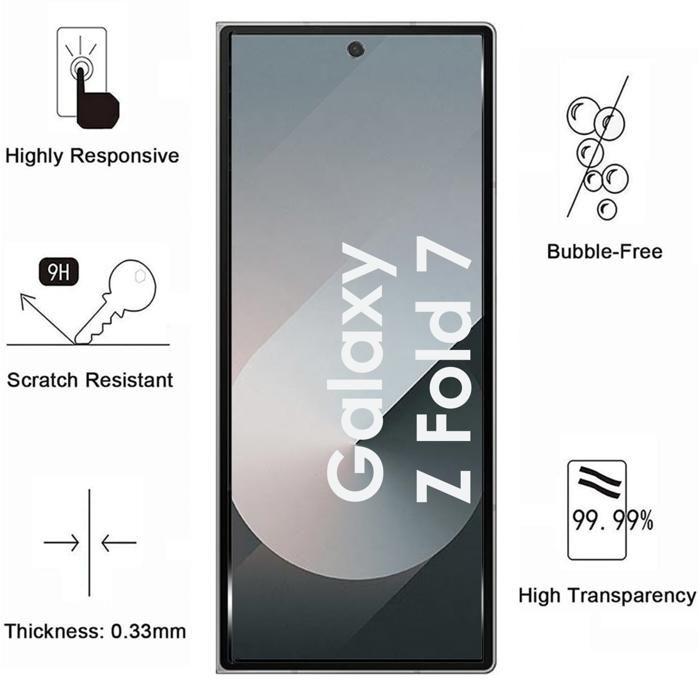 Verre Trempé - PHONILLICO - Samsung Galaxy Z FOLD 7 - Pack de 4 - Résistant aux rayures - Transparent