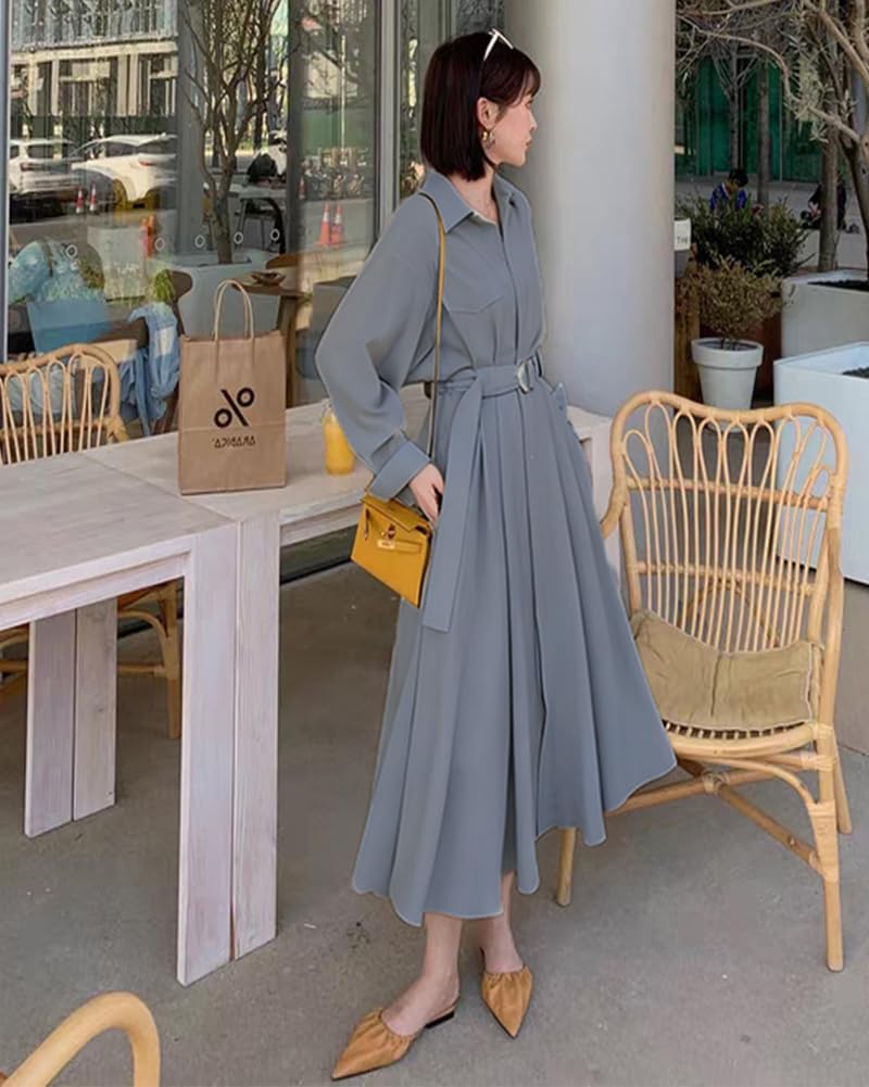 Collecala Perfect for Young Women in Their Midi Elegant Long Sleeve Shirt Perfect for Commuting to Work or the Office Women's Dress, 30s, Knee-Length