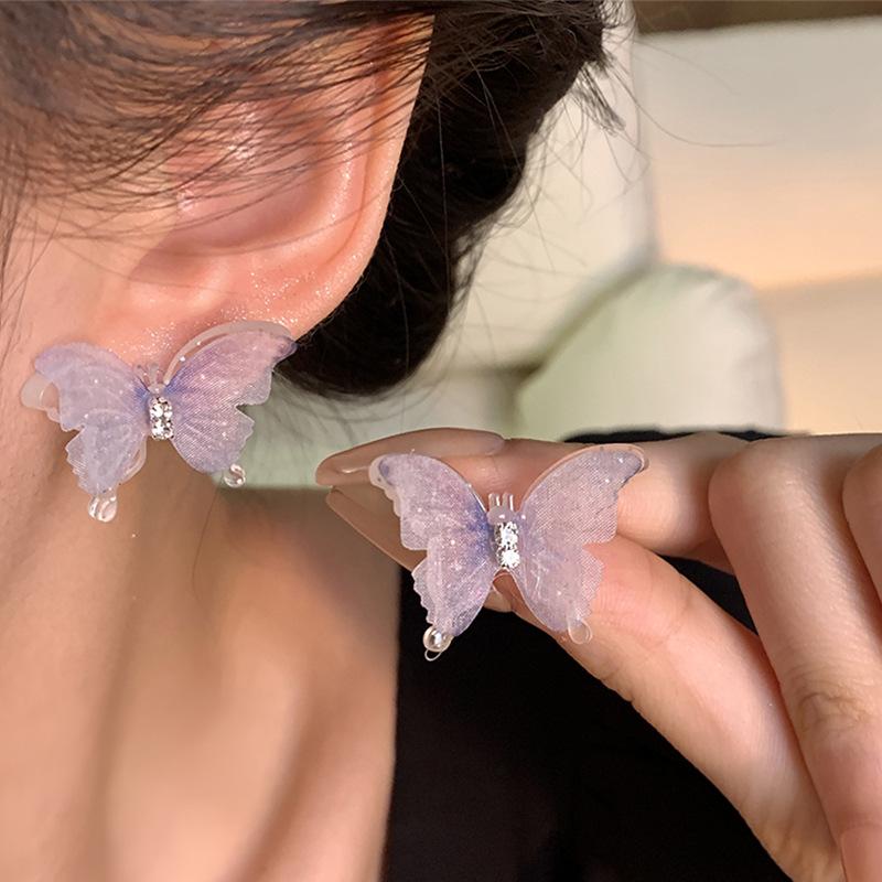 Women Elegant Resin Butterfly Ear Stud Earrings