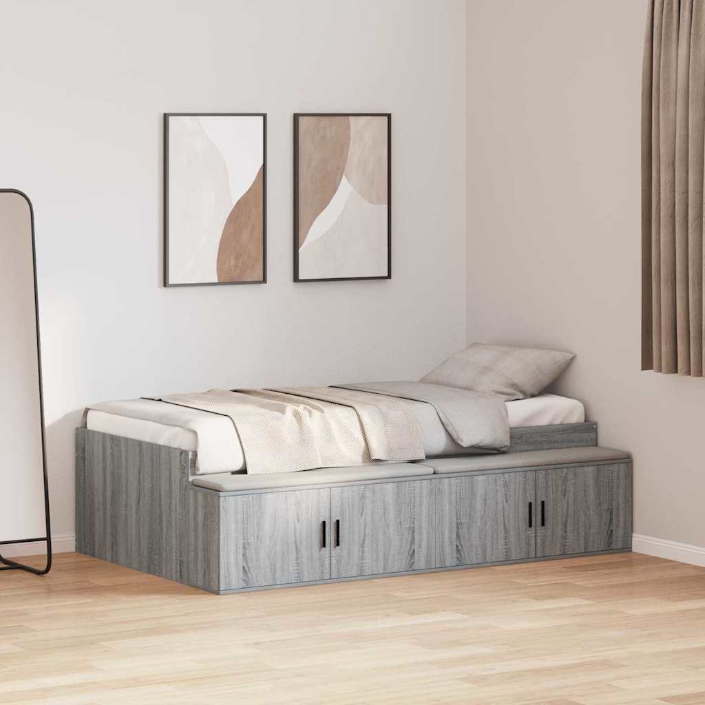 Storage Bed Frame in Grey Sonoma 70 x 190 cm Engineered Wood