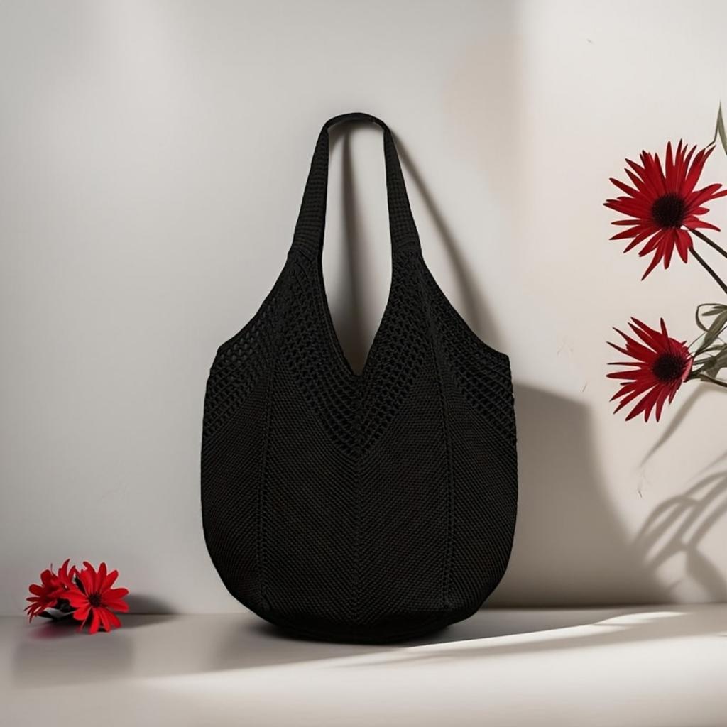 Ladies' Large Capacity Bohemian Knitted Crocheted Shoulder Bag, Fashionable Hollow Woven Tote Bag, Beach Vacation and Leisure Outing, Beach Bag