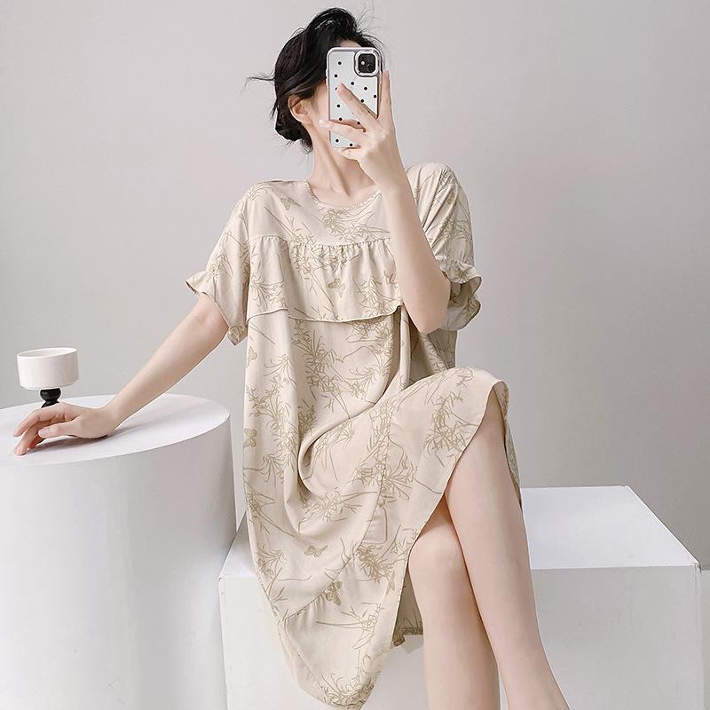 Sexy Nachtwäsche Damen Spitze Viskose Nachtkleid Kurzarm Cartoon Nachthemden Mädchen Nachthemd Einheitsgröße Nachthemd Mädchen Nachtwäsche