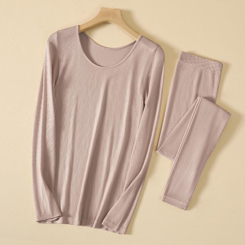 Women's Thermal Velvet Slim Fit Round Neck Underwear Set for Autumn