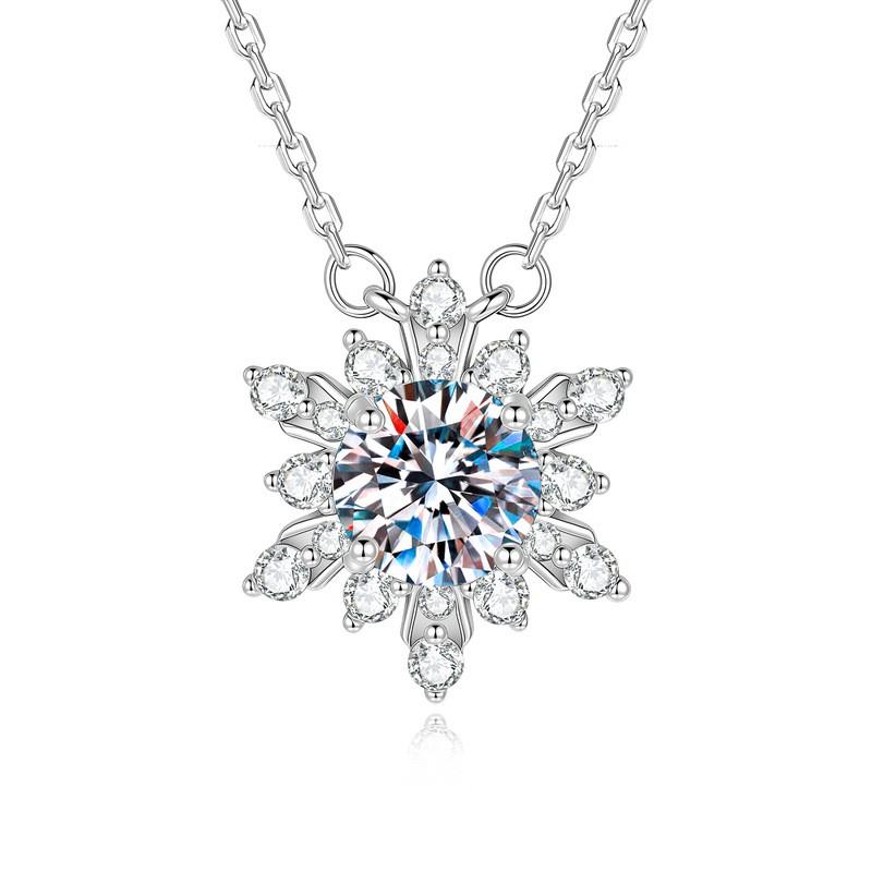 Sterling Snowflake Pendant Necklace Women With Moissanite Stone Elegant Minimalist Chain Jewelry Pendant Necklace