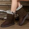 Fashion Sweet Lace Bowknot Snow Boots Women Faux Suede Knitted Snow Boots Woman Winter Platform Soft Soles Thick Warm Booties Female