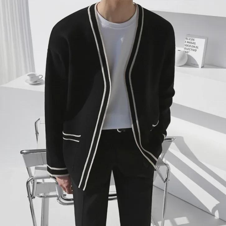 Men's Knitted V-Neck Cardigan Sweater - Spring/Autumn Korean Casual Loose-Fit Top