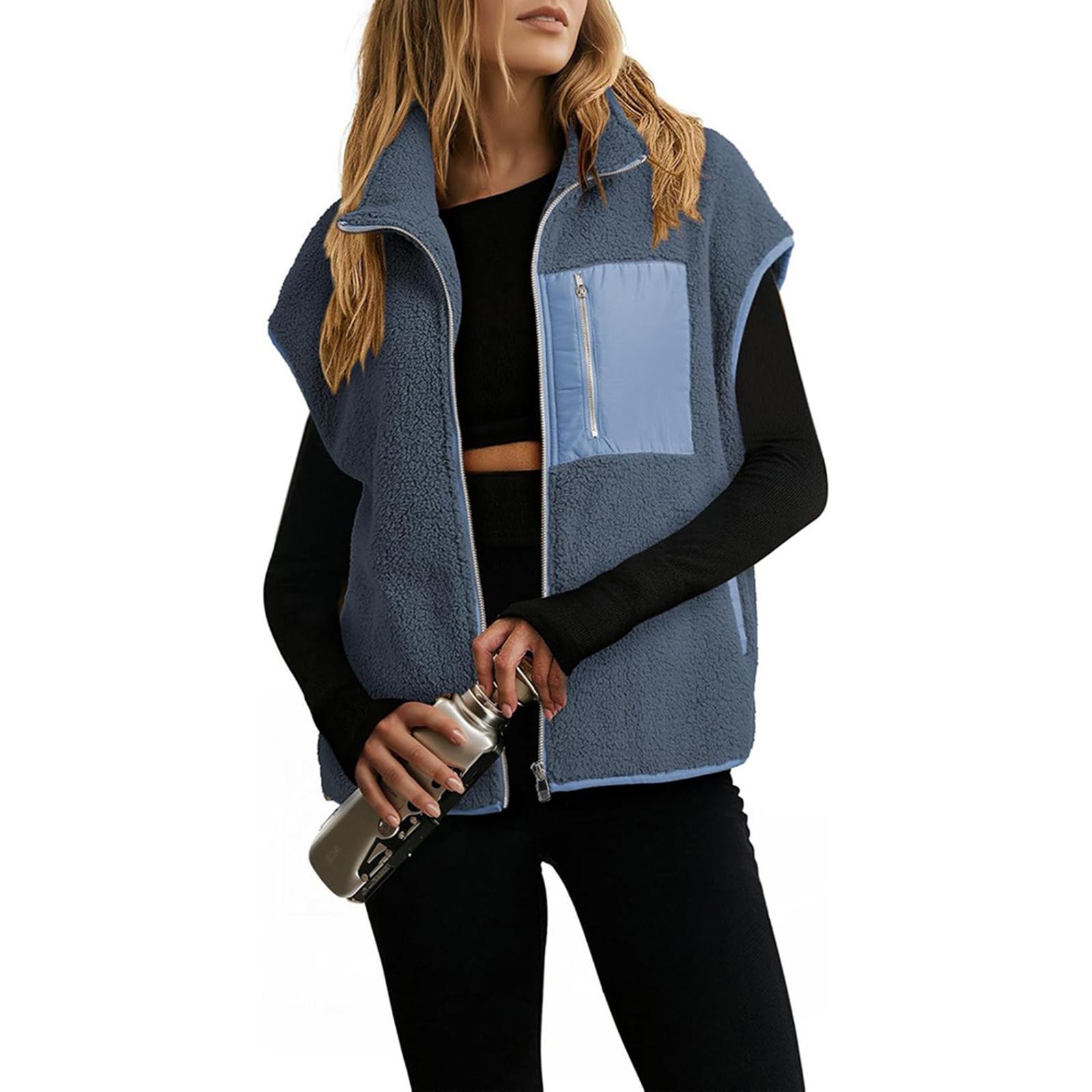 

Women s Fashionable Fleece Vest, Warm And Casual Loose-fitting Fleece Jacket XXL синій