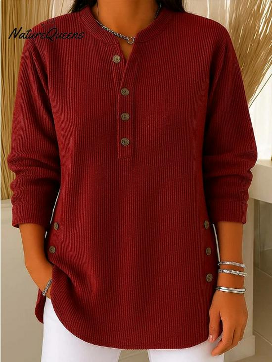 2025 Women's Solid Color Ribbed Single-Breasted Multi-Button Top for Autumn and Winter