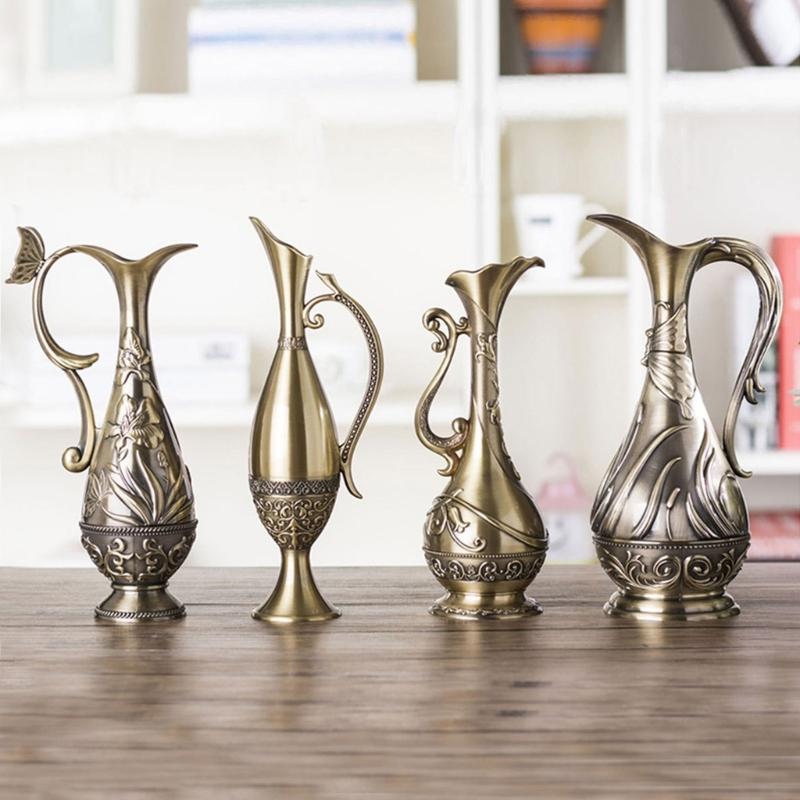 Textured Geometric Vintage Bronze Metal Vases For Living Room Table Centerpieces Display Flower Arrangements Container