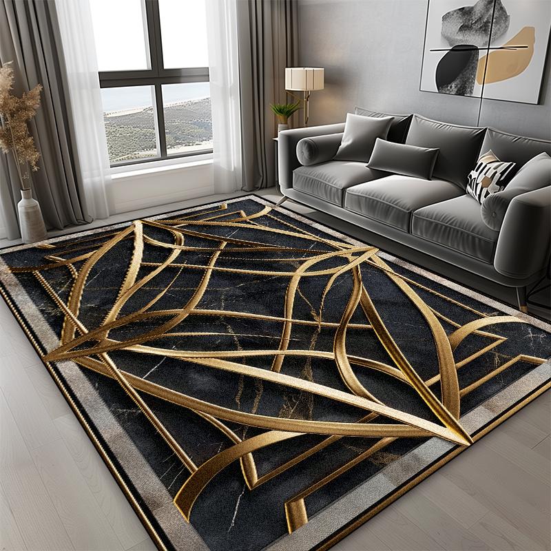 Boho Style Luxury Black Gold Carpets Living Room Bedroom Decoration High-grade Sofa Large Rugs Lounge Coffee Tables Mats Flannel