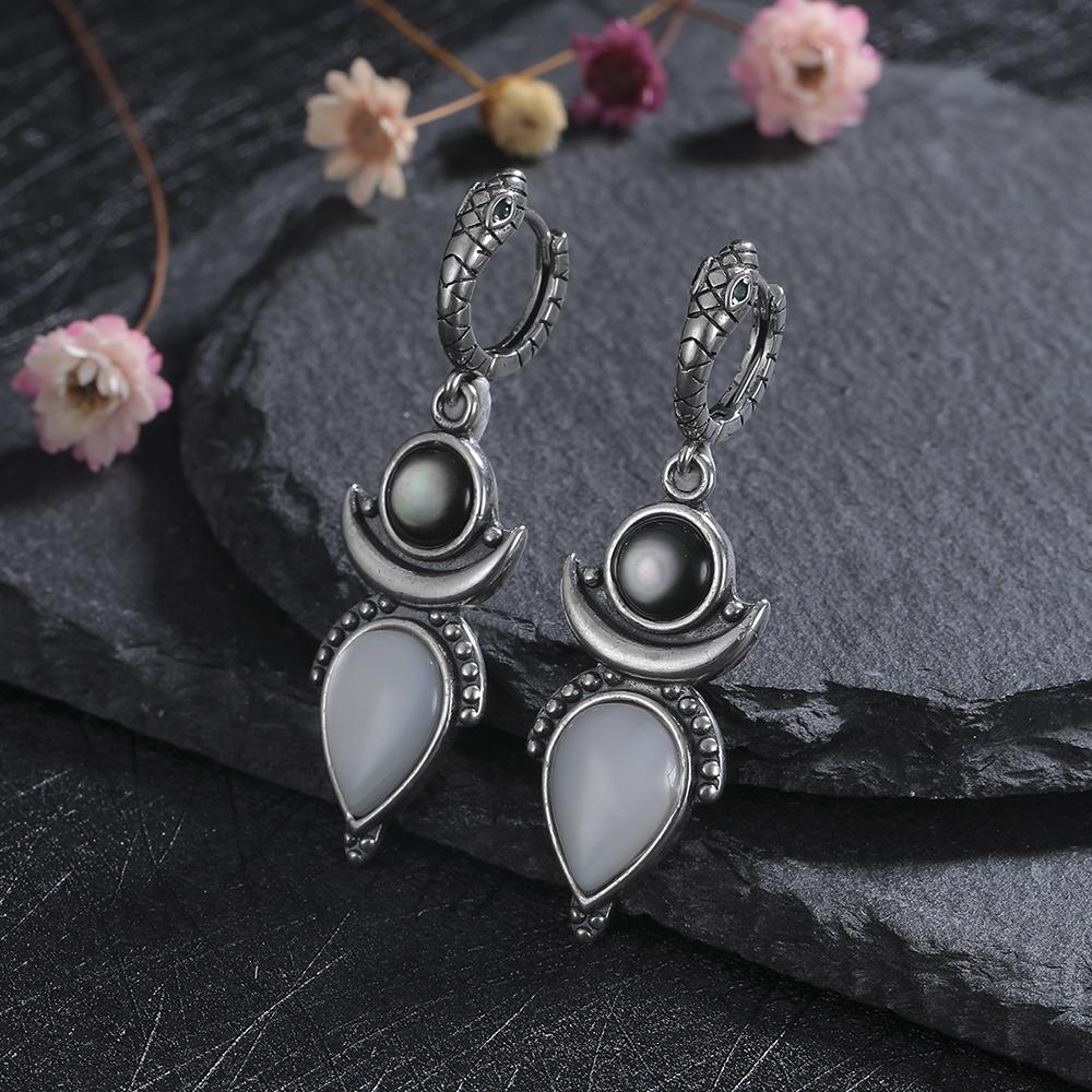 Natural Shell Stone Drop Earrings for Women White Black S Silver Hoop Earring Party Gift Fine  Wholesale