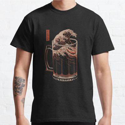 Plus Size S-3XL The Great Wave of Beer Printed T-shirt Men's Tops Fashion Clothes Tees