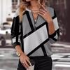 Autumn and Winter Color Blocked Loose Zipper Long Sleeved V-neck Sweatshirt for Women