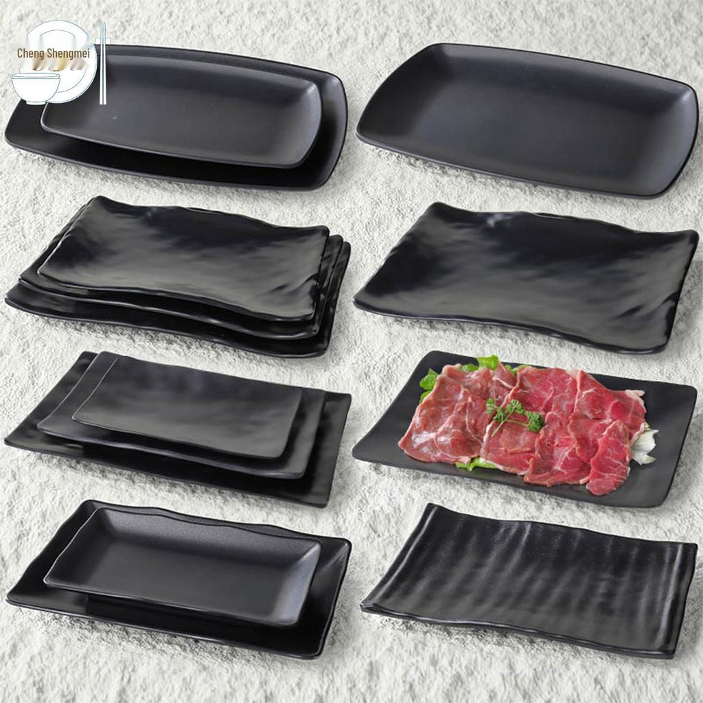 Black Matte Melamine Rectangular Plate – Ideal for BBQ, Grilling, Hot Pot, Restaurant, or Buffet Side Dishes