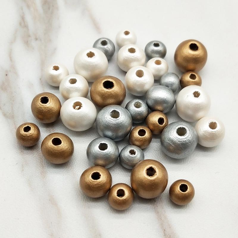 

1 упаковка: золотые, серебряные круглые деревянные бусины для изготовления ювелирных изделий, свободные подвески-разделители