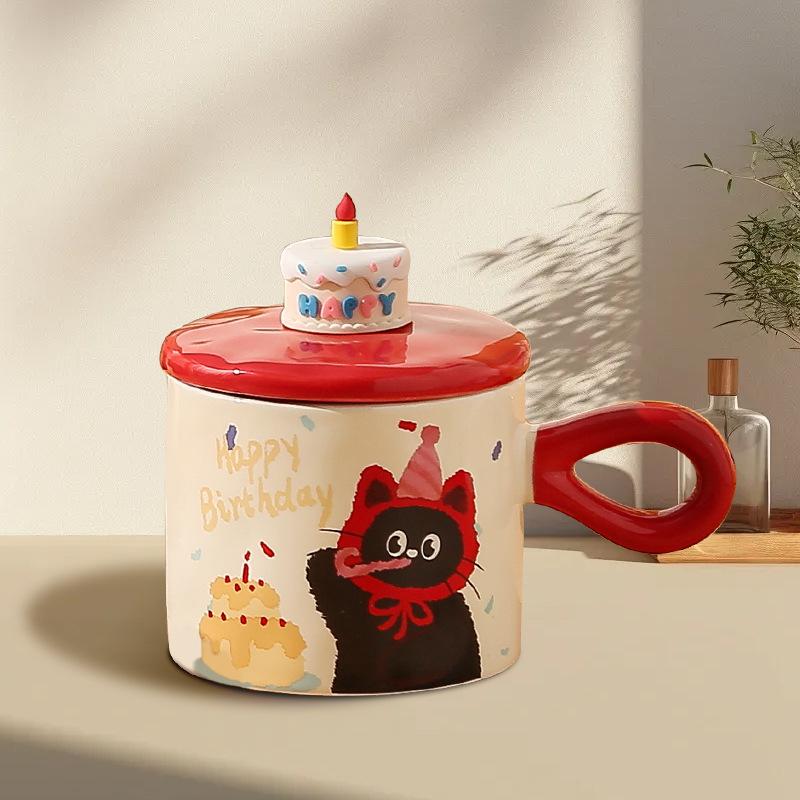 Cute Cat With Lid Couple Ceramic Water Cup Household Girl High Value Gift Box Cup Office Coffee Cup