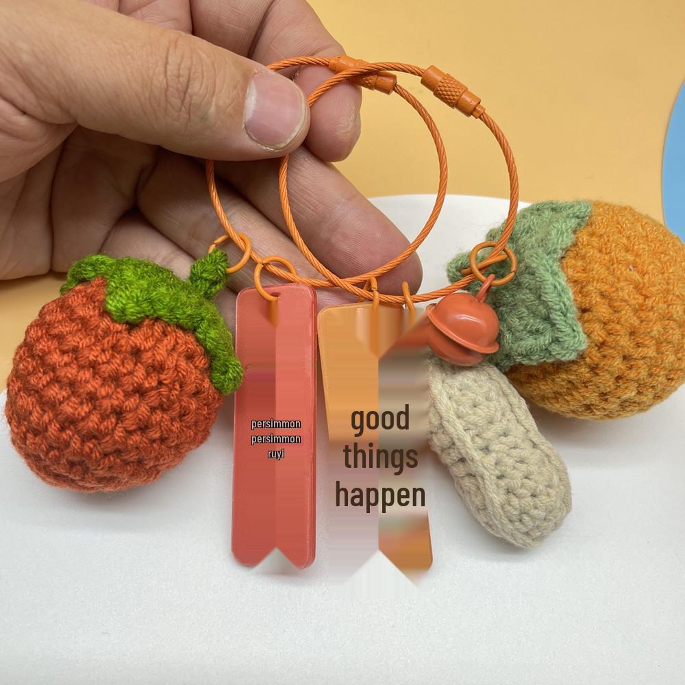 Creative Plush Persimmon Keychain Pendant - Cute Crochet Couple Design for Bags and Cars, Perfect Gift