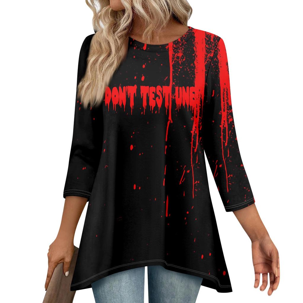 Tunic Tops For Women Loose Fit Prints Tops 3/4 Length Sleeve Womens Tops With Asymmetrical Hem
