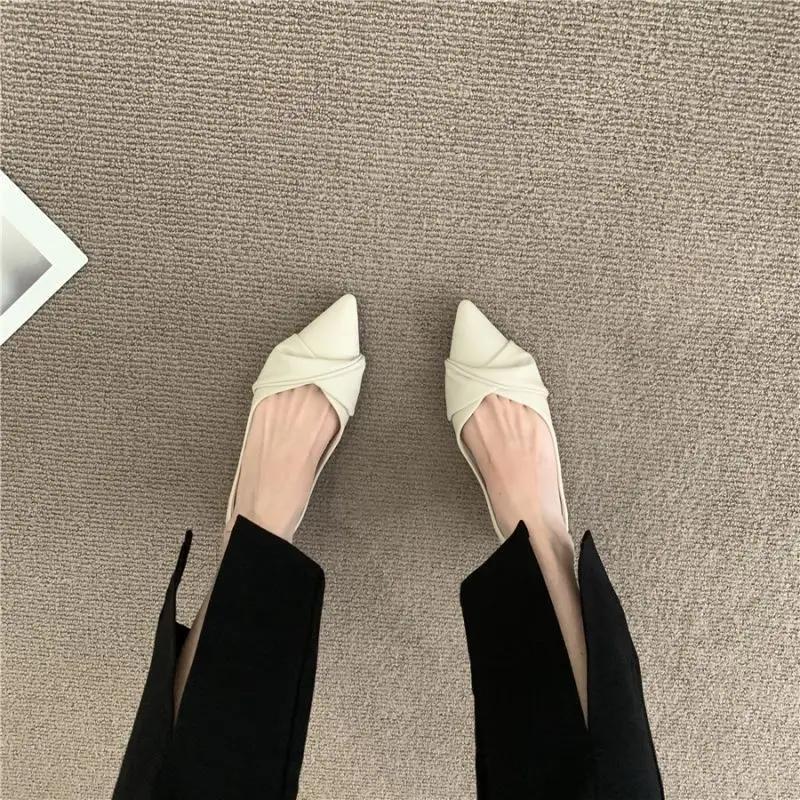 Fashion Slip-on White Pointed Toe Low Heel Elegant Woman Flats Lastest Summer 2025 Chic Point Cheap Clearance Spring 39 Shoes for Women