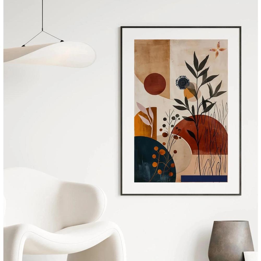 Boho Mid-Century Botanical Canvas Wall Art Set, Abstract Geometric Vase Prints, Minimalist Living Room Bedroom Home Decor Gifts