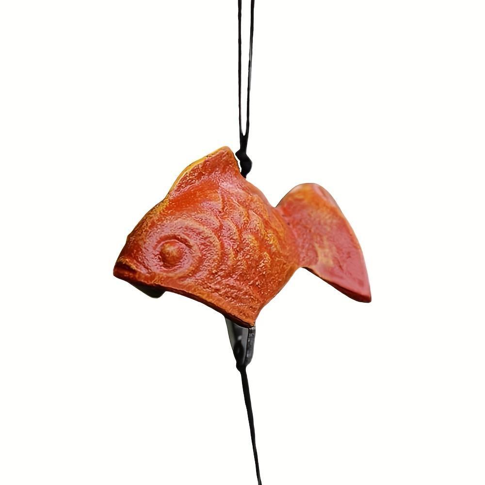 Cast Iron Japanese Koi Fish Wind Chime, Small Outdoor Feng Shui Temple Bell, Garden, Lawn, Patio Decor, Battery-Free, No Power Needed