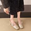 Fashion Square Toe Shallow Mouth Mary Jane Shoes Women's Autumn New Crystal Butterfly Block Heel Kitten Heel Temperament Single Shoes