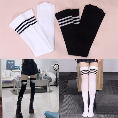 Winter-Beinstulpen für Damen, Overknee-Socken, schwarz-weiß gestreift, lange Socken, Gothic, Y2k, Lolita-Strümpfe für Damen und Mädchen