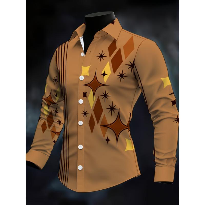 New men's casual shirt long sleeved slim fit 3D bird print shirt fashionable casual men's pattern top