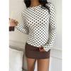 Women S White Polka Dot Long Sleeve T Shirt Elegant Casual Fashion
