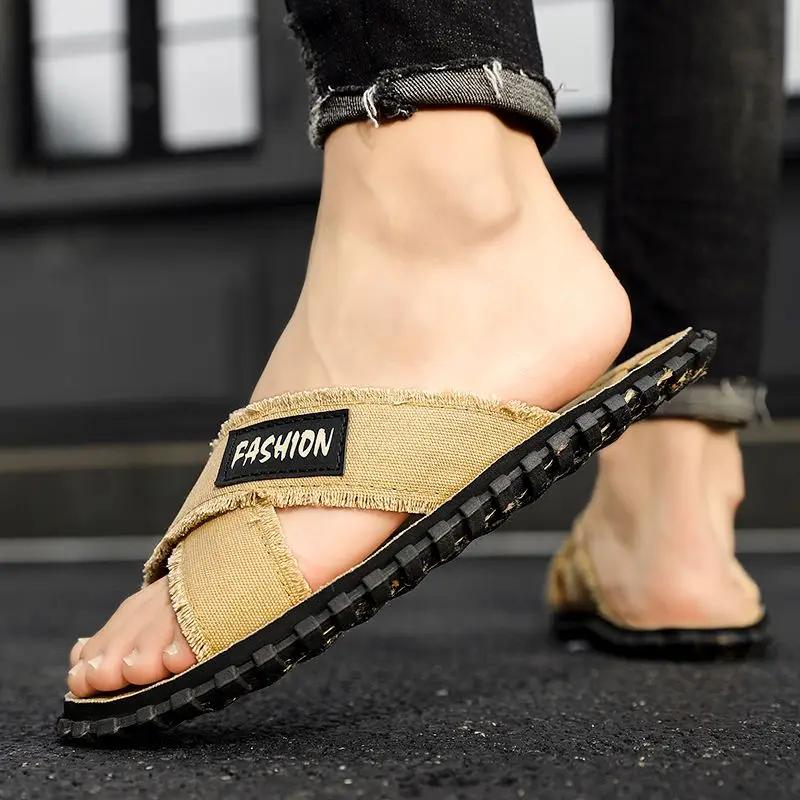 Fashion Slides Eva Canvas Flat Male Slipper Men's Shoe Beach Y2k Clappers 2025 Summer Sale Fun Cheap Shoes Liquidation Casual Original