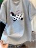 European Plus Size Embroidered Dog Thick Short Sleeve Women's T-shirt for Spring/Autumn