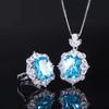 Jewelry Simulation Topa Blue Pendant Ring Handmade Diamond Set Main Stone 12 * 16