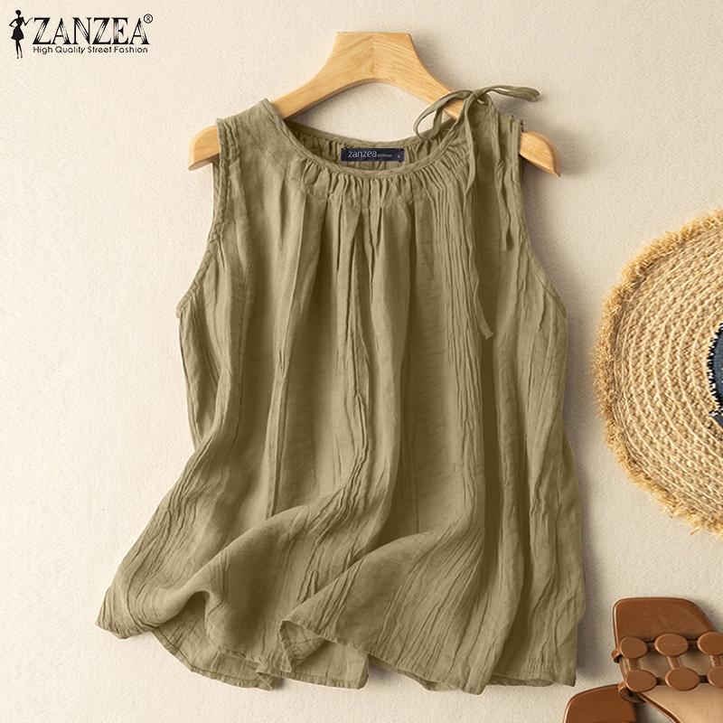 

ZANZEA Женские повседневные летние свободные топы без рукавов с круглым вырезом