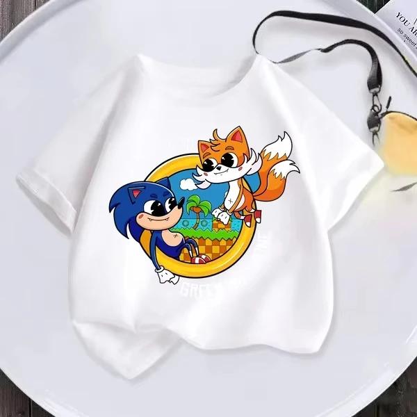Sonic Hedgehog Kids Tshirt Kawaii Anime Kids Cartoon Tshirt Game Short Sleeve Casual Clothing Girls Boys Tshirt Top