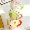 Hand Drawn Relief Cartoon Ceramic Mug, Cute Breakfast Oat Milk Cups, Large Capacity Couple Tea Cup, Birthday Gift Coffee Mugs