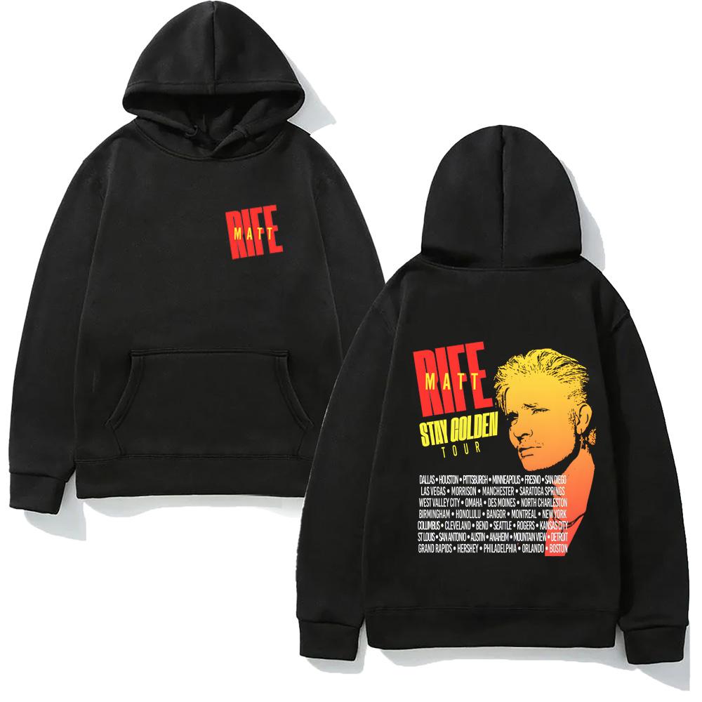 Stay Golden Tour Black Hoodie 2025 Matt Rife Same As Fleece Sweatshirt with Hooded Comfortable Pullover XS