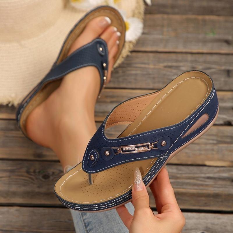 Large Size Women's Shoes Spring and Summer New Toe Casual Beach Slope Heel Flip-flops Women's Cool Slippers