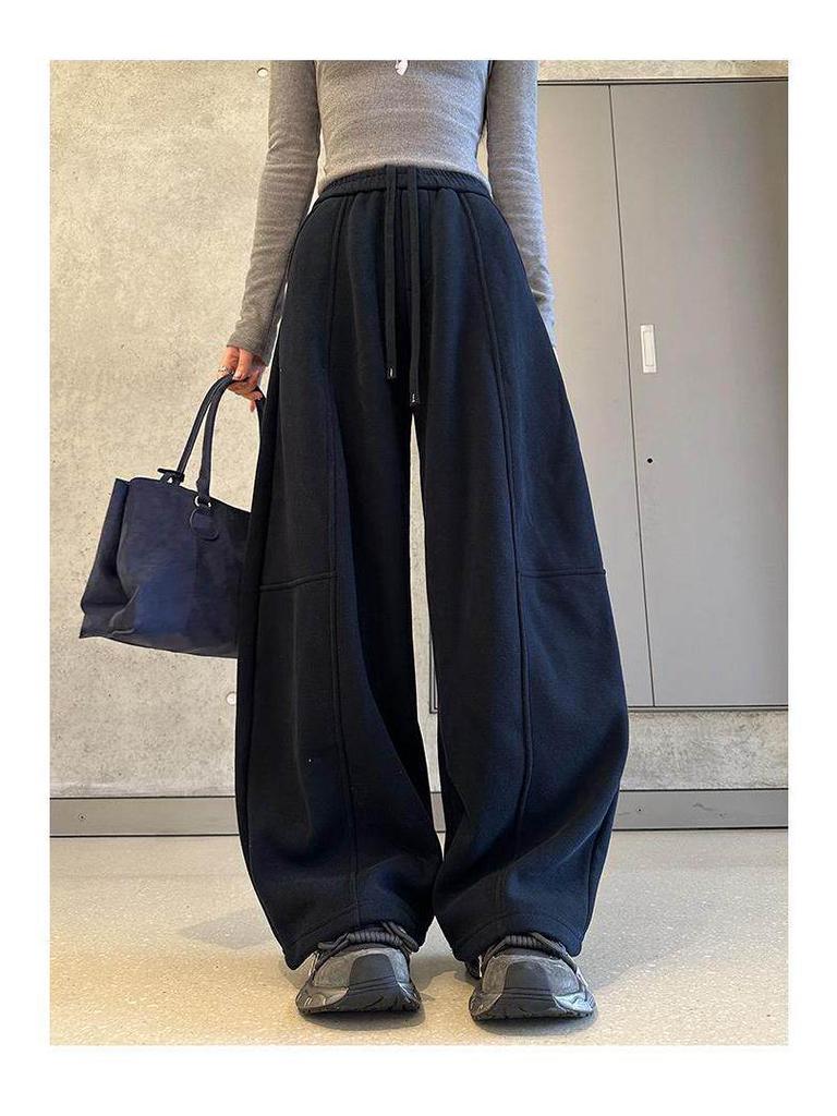 Women's High Waist Fleece-Lined Wide Leg Sweatpants - Autumn/Winter Slimming Casual Sports Pants
