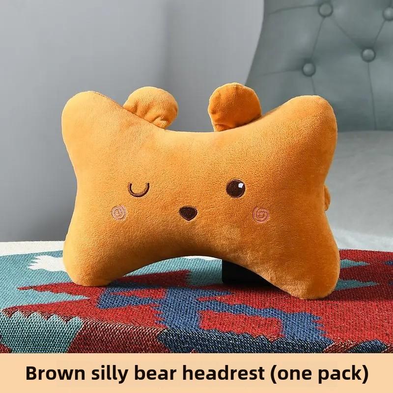 Updated Cartoon Headrest Pillow Charming Headrest Plush Cartoon Animal Car Lumbar Support Pillow Creative Car Neck Pillow Accessories