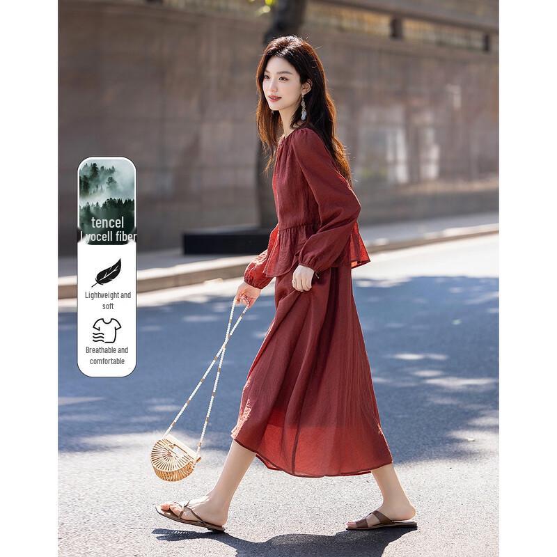 

Demana Women s French Style Lyocell Blend Ruffled Tiered Dress L