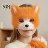 Halloween Beast Girl Outfit Plush Fox Cosplay Mask, Fluffy Tail, Costumes Props, Fuzzy Animation Lovers Gift Mask for Costume Party Anime Convention