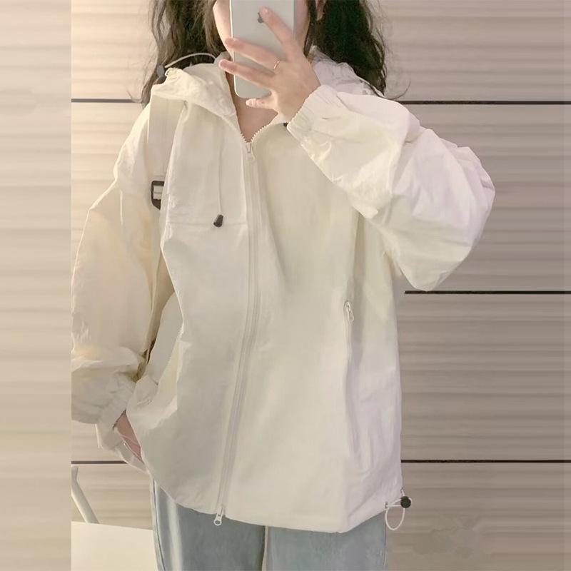 Petite Women Chic Sun Protection Coat Thin Casual Outerwear Summer Loose Zip‑up Sun‑proof Windbreaker Jacket