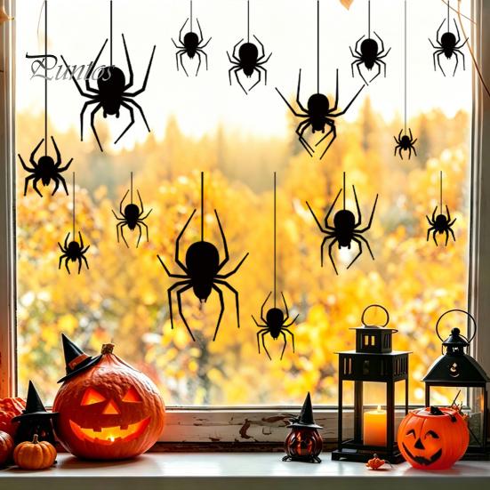 Window Clings Halloween Spider Static Cling, Black Silhouette Glass Wall Sticker, No Residue Self-Adhesive Decal Spooky Decal, Decor for Home