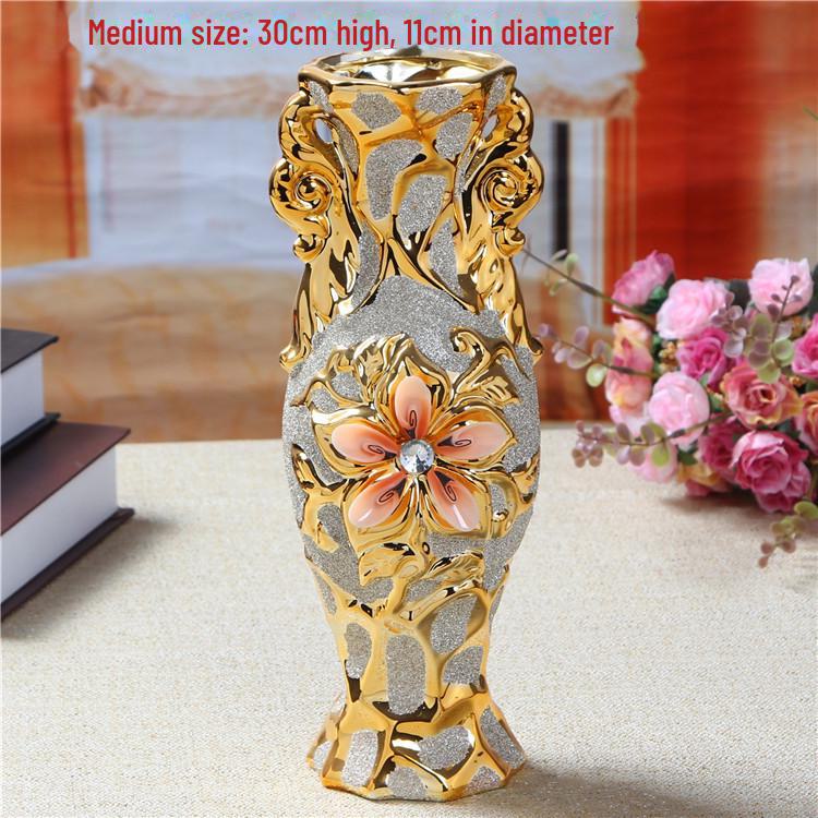 European Ceramic Vase Ornament, Gold Wedding Gift, Living Room Decoration, Soft Home Furnishing