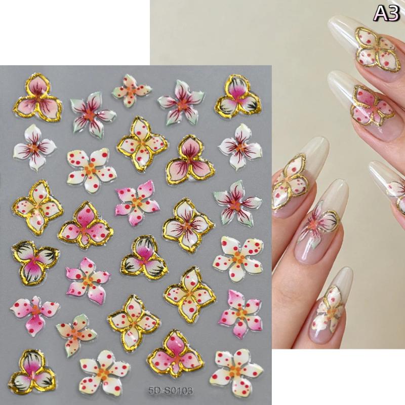 Blossom Floral Nail Stickers Bronzing 5D Spring Summer Petal Nail Appliques Flowers Nail Charms DIY For Manicure Decoration